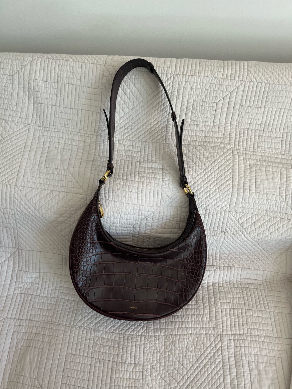 JW PEI Carly Saddle Bag in Brown Croc New Womens Shoulder Purse
